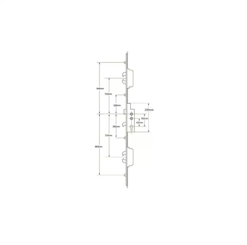 Duplex Latch 5 Hook 4 Roller Multipoint Door Lock - Double Spindle 16mm Faceplate Option 2 (top hook to spindle = 733mm)