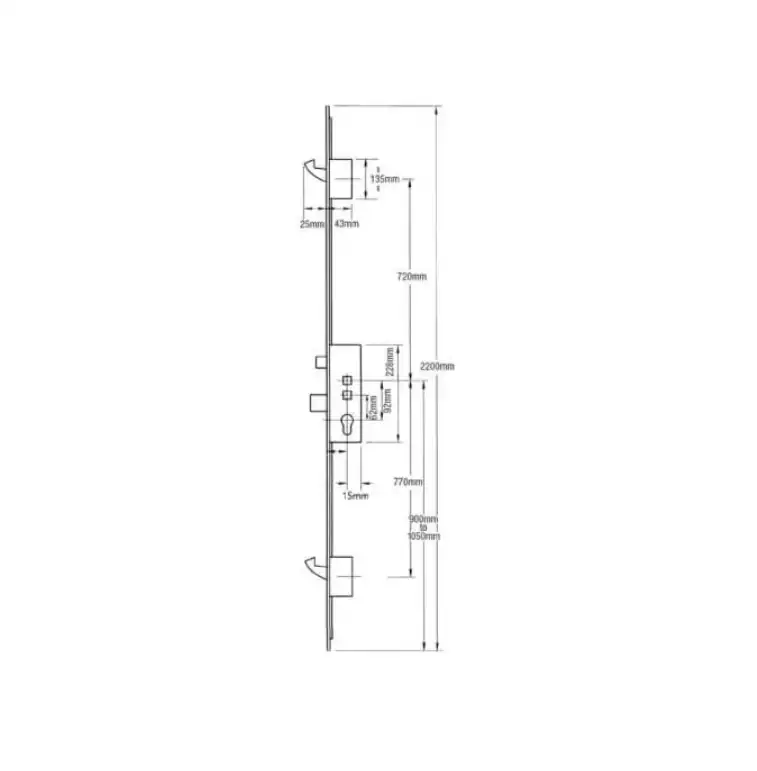 Latch Deadbolt 2 Hooks Flat 44mm Faceplate Double Spindle Multipoint Door Lock