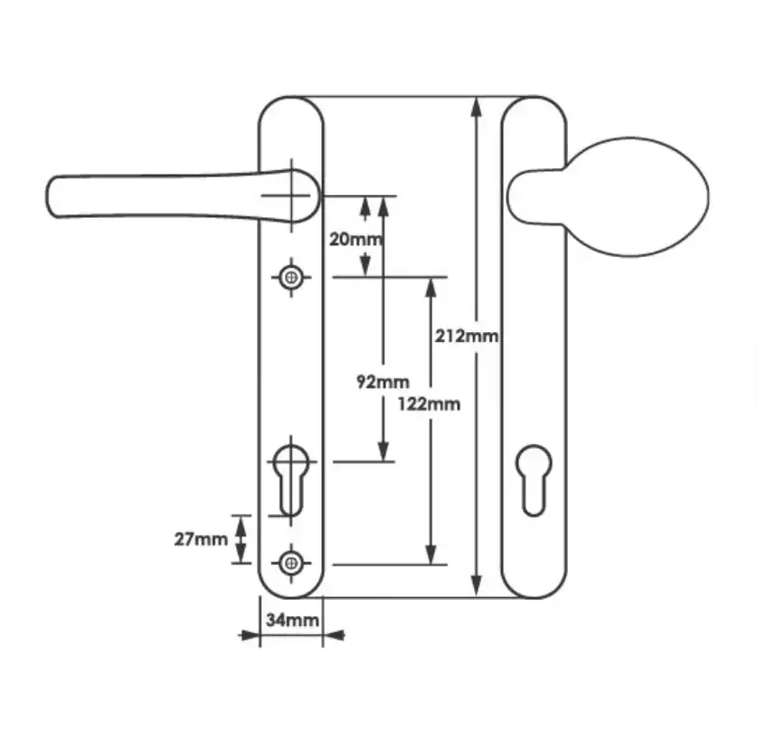 Lever Moveable Pad UPVC Multipoint Door Handles - 92mm PZ Sprung 122mm Screw Centres