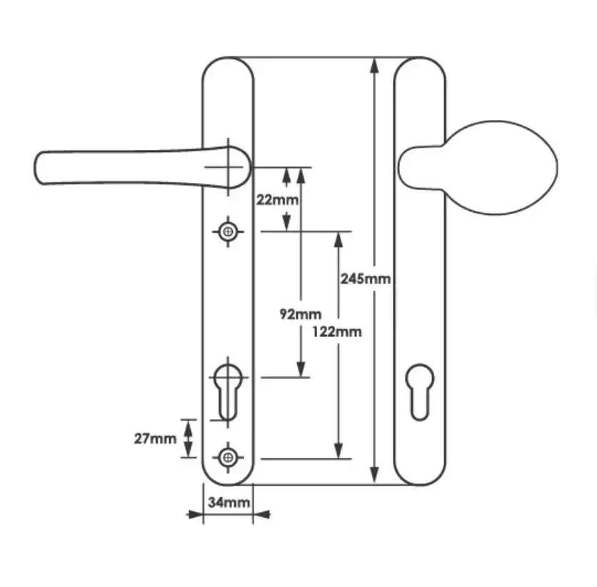 Lever Moveable Pad UPVC Multipoint Door Handles - 92mm PZ Sprung 122mm Screw Centres - Long Backplate
