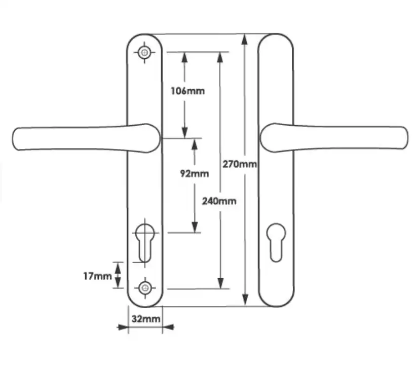 Lever UPVC Multipoint Door Handles - 92mm PZ Sprung 240mm Screw Centres - 270mm Long Backplate