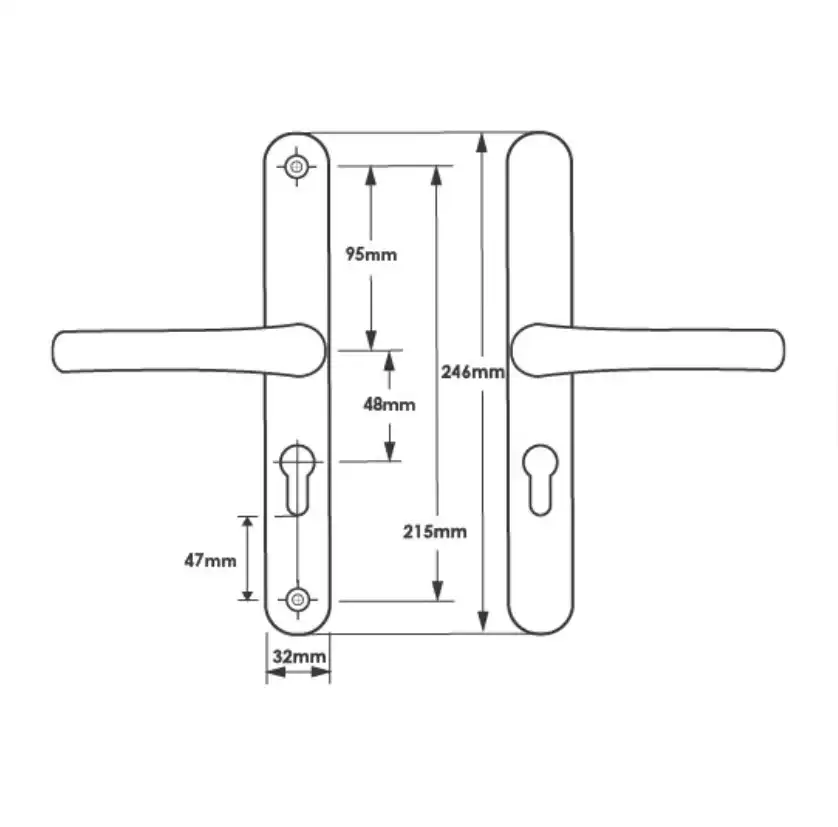 Lever UPVC Multipoint Door Handles - 48mm PZ - Sprung - 215mm Screw Centres