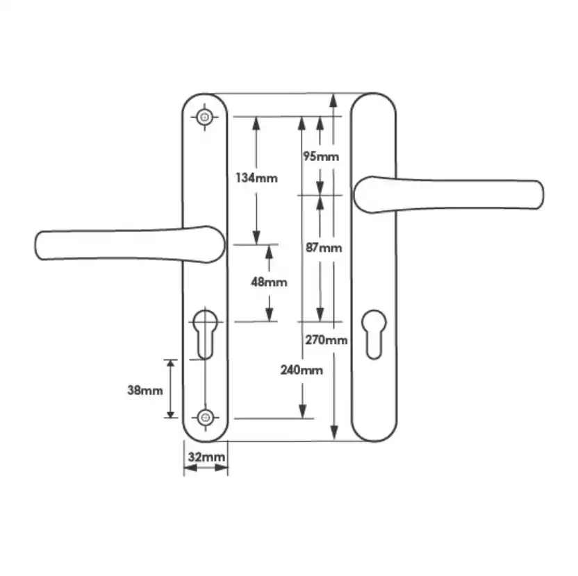 Lever Offset UPVC Multipoint Door Handles - 48/87mm PZ - Sprung - 240mm Screw Centres