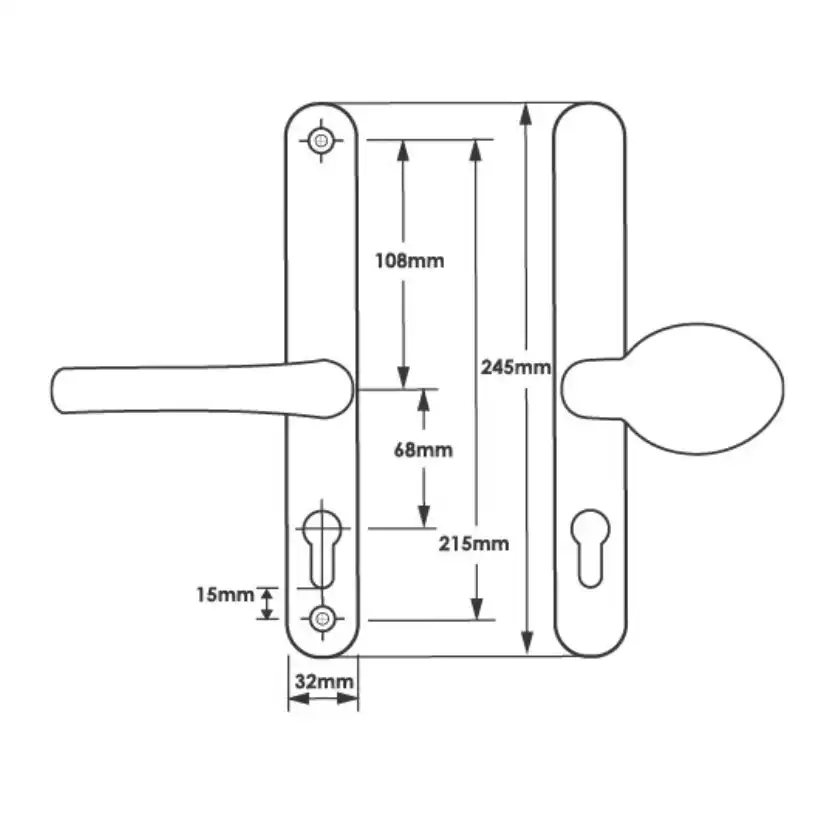 Lever Moveable Pad UPVC Multipoint Door Handles - 68mm PZ Sprung 215mm Screw Centres