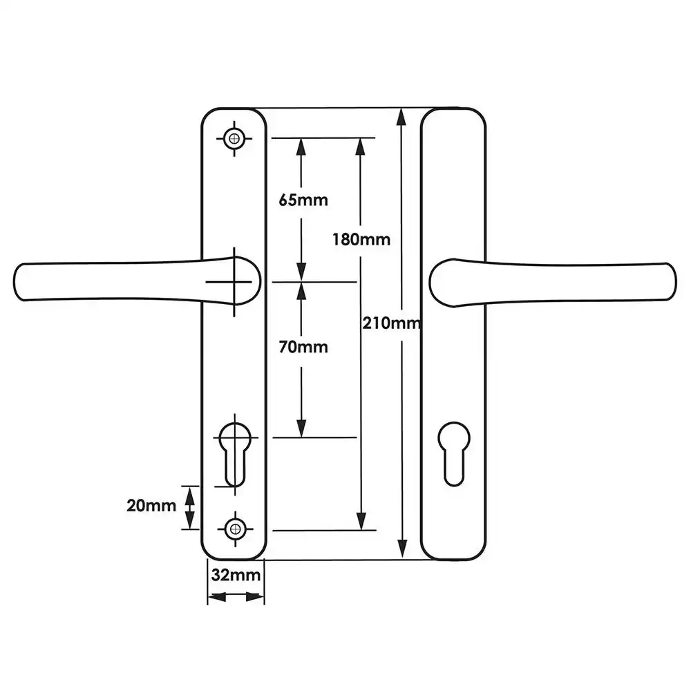 Lever UPVC Multipoint Door Handles - 70mm PZ - Sprung - 180mm Screw Centres - 7mm Follower