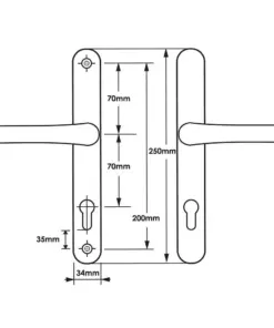 Lever UPVC Multipoint Door Handles - 70mm PZ - Sprung - 200mm Screw Centres - 7mm Follower