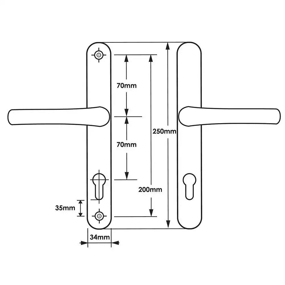 Lever UPVC Multipoint Door Handles - 70mm PZ - Sprung - 200mm Screw Centres - 7mm Follower