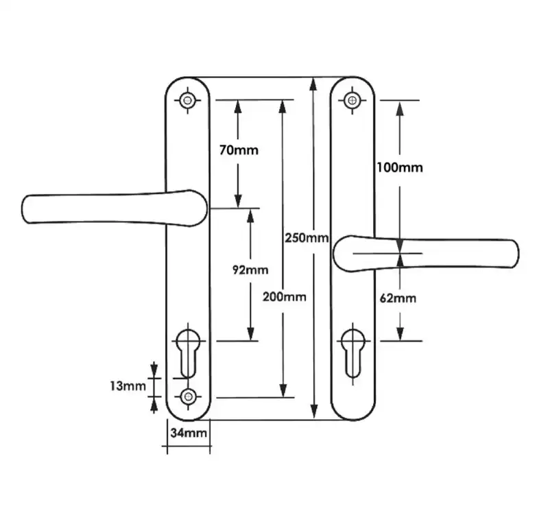 Lever Multipoint Door Handles 92/62mm PZ - Sprung - 200mm Screw Centres