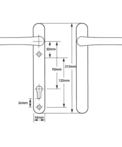 Blank External Lever Lever French Door Multipoint Handles – 92mm PZ Sprung 122mm Screw Centres
