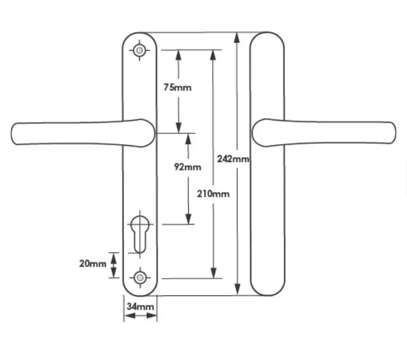 Blank External Lever Lever French Door Multipoint Handles – 92mm PZ Sprung 210mm Screw Centres