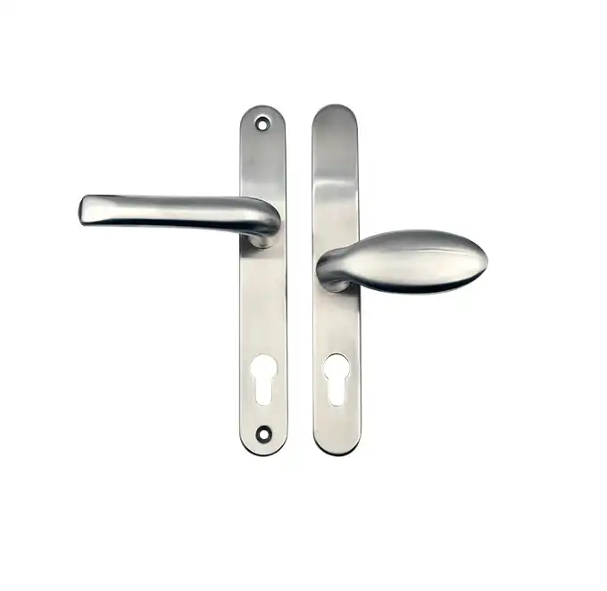 Grade 304 Stainless Steel Lever Moveable Pad Offset UPVC Multipoint Door Handles - 92/62mm PZ Sprung 210mm Screw Centres