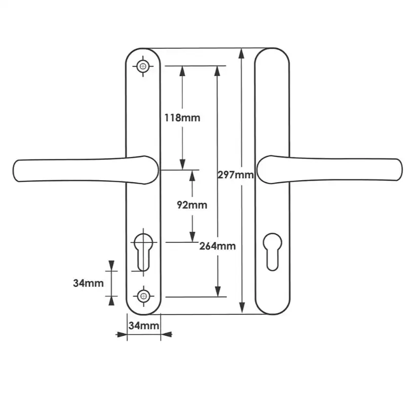 Lever Universal UPVC Multipoint Door Handles - 92mm PZ - Sprung - 264mm Screw Centres