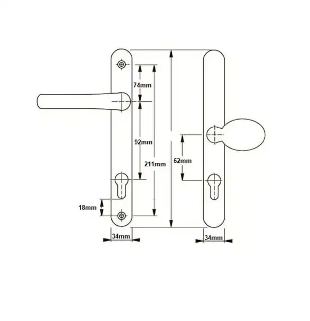 Secure Ultion TS007 2* Lever Pad UPVC Multipoint Door Handles - 92/62mm PZ Sprung 211mm Screw Centres
