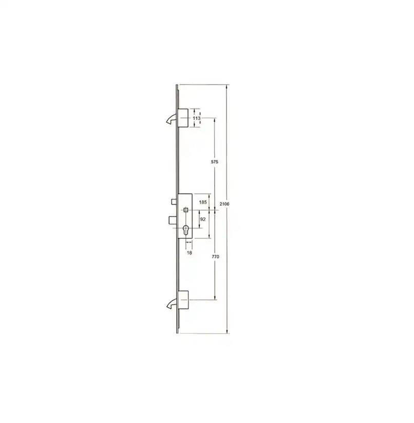 FGTE Latch Deadbolt 2 Hook Multipoint Door Lock - French Door Version (top hook to spindle = 575mm)