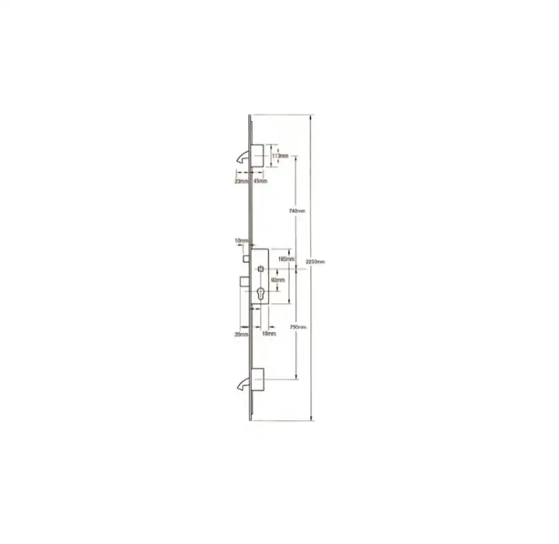 Trulock Latch Deadbolt 2 Hooks 24mm U-Rail Faceplate Multipoint Door Lock - Option 1 (top hook to spindle = 740mm)