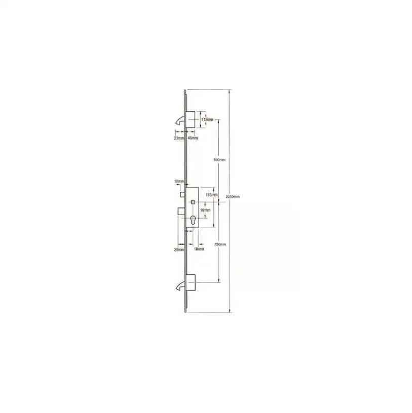 Trulock Latch Deadbolt 2 Hooks 24mm U-Rail Faceplate Multipoint Door Lock - Option 2 (top hook to spindle = 590mm)