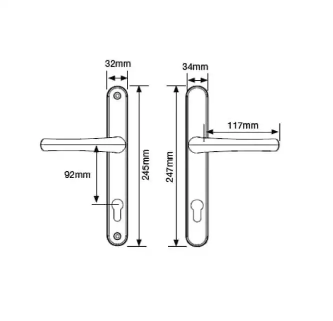 Lever UPVC Multipoint Door Handles - 92mm PZ Sprung 215mm Screw Centres