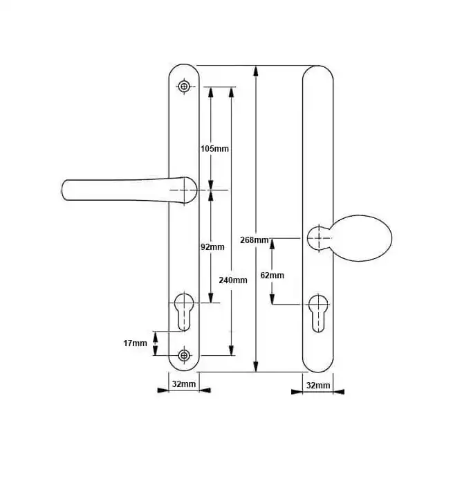 Blenheim Lever Moveable Pad UPVC Multipoint Door Handles - 92mm/62mm PZ Sprung 240mm Screw Centres