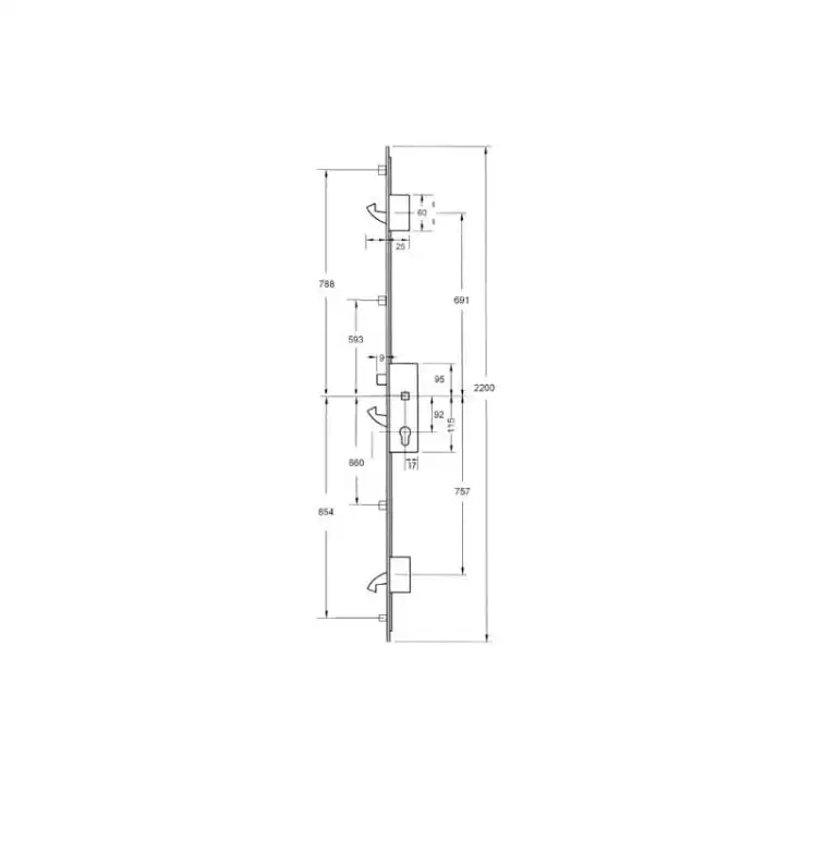 YS170 Latch 3 Hooks 4 Rollers Split Spindle Multipoint Door Lock
