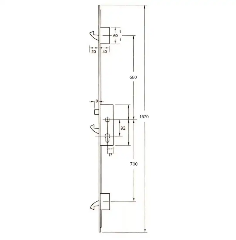 YS170 Series Round 20mm Faceplate Multipoint Door Lock - 1570mm